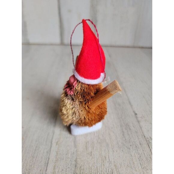 Bristle brush gnome Santa hat ornament Xmas - Picture 2 of 6